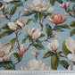 Tissu Coton Magnolias Beiges Fond Bleu-Gris | Laize 1m55