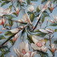 Tissu Coton Magnolias Beiges Fond Bleu-Gris | Laize 1m55