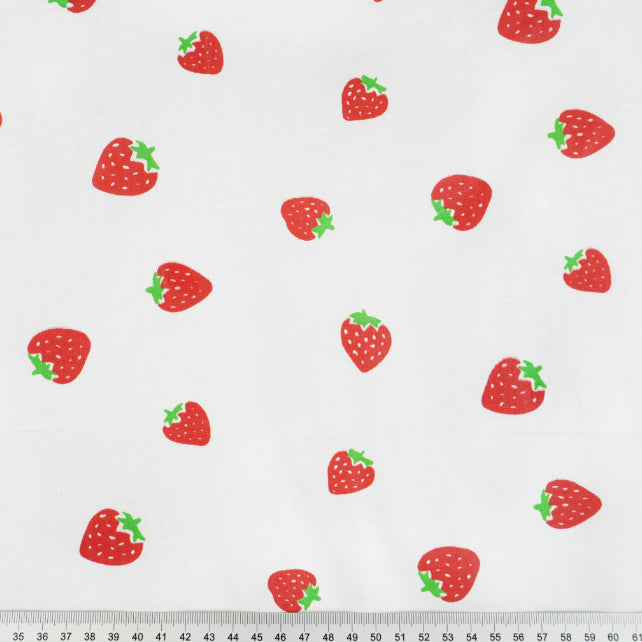 Tissu Coton Mix de Fraises Fond Blanc | Laize 1m60