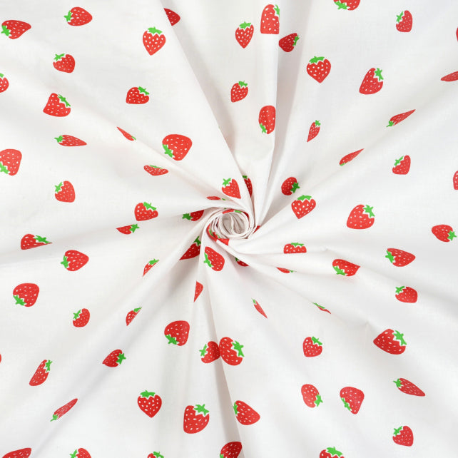 Tissu Coton Mix de Fraises Fond Blanc | Laize 1m60