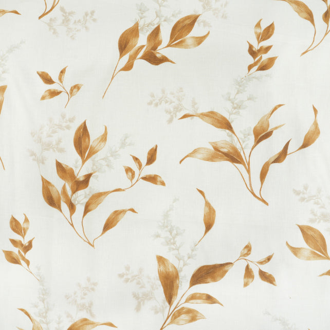 Tissu Coton Grandes Feuilles Beiges Fond Ecru | Laize 1m55