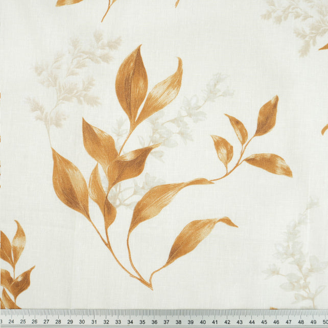 Tissu Coton Grandes Feuilles Beiges Fond Ecru | Laize 1m55