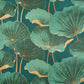 Tissu Coton Fleur de Lotus Fond Vert | Laize 1m55