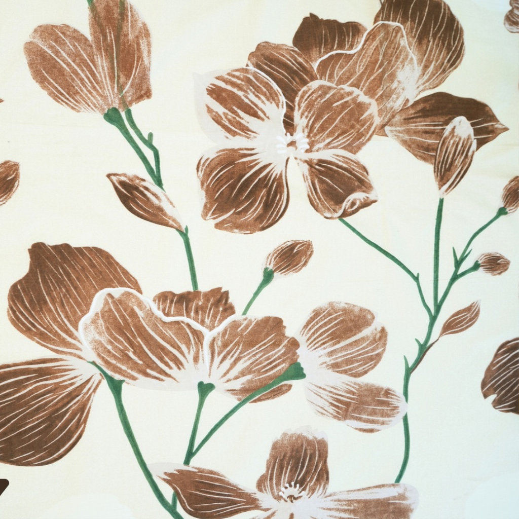 Tissu Coton Grandes Magnolias Brunes Fond Ecru | Laize 1m55