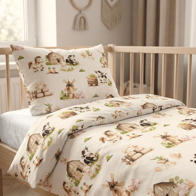 Tissu Coton Grange Moulin Ferme Fond Beige | Laize 1m55