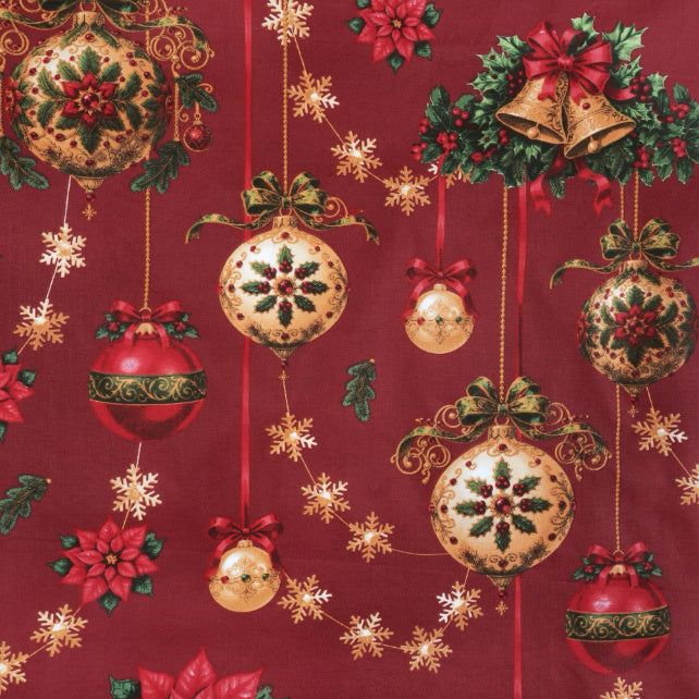 Tissu Coton Noël Guirlandes Boules Bordeaux Blanc | Laize 1m55