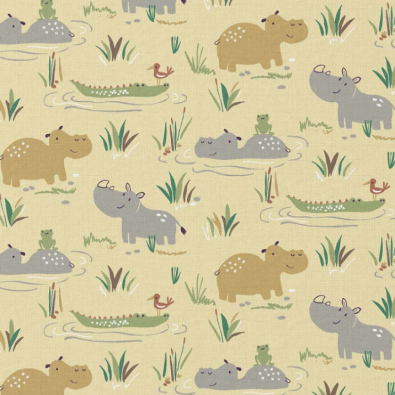 Coton Hippopotame Croco Delo Fond Jaune | 1m x 1m50