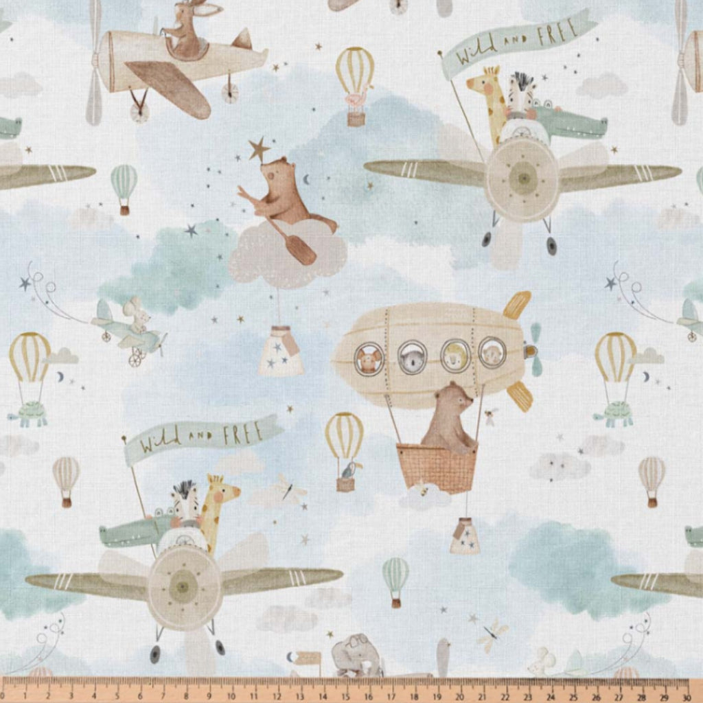 Coton Animaux dans les Airs Fond Blanc | Laize 1m50