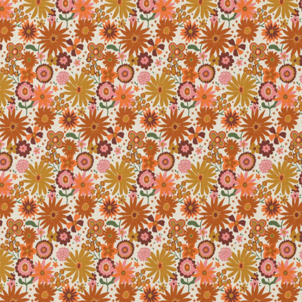 Coton Fleurs Chicorée Orange Jaune | Laize 1m50