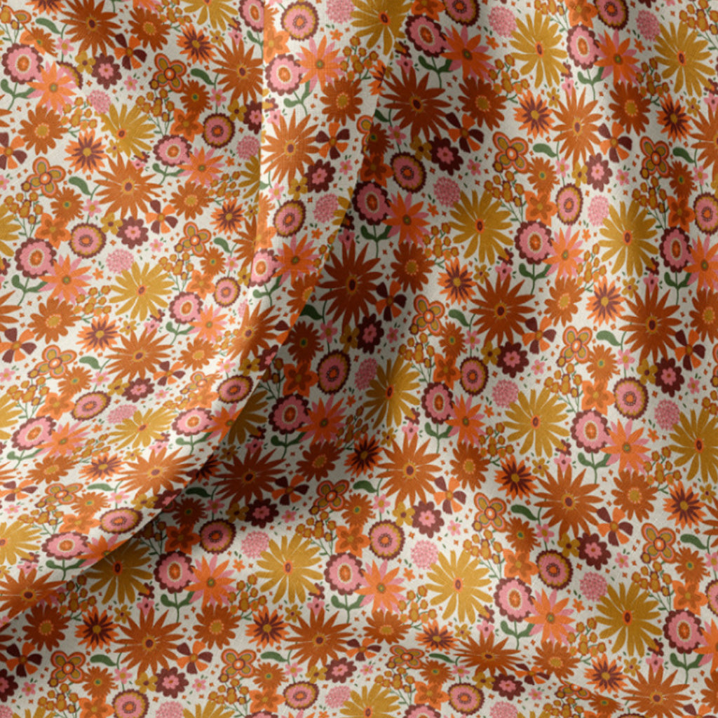 Coton Fleurs Chicorée Orange Jaune | Laize 1m50