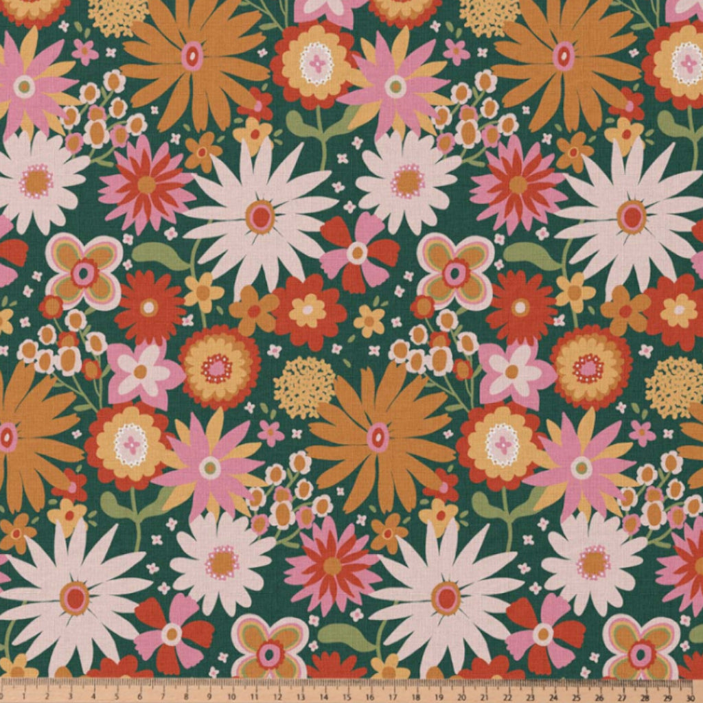 Coton Fleurs Childhood Vert Orange | Laize 1m50