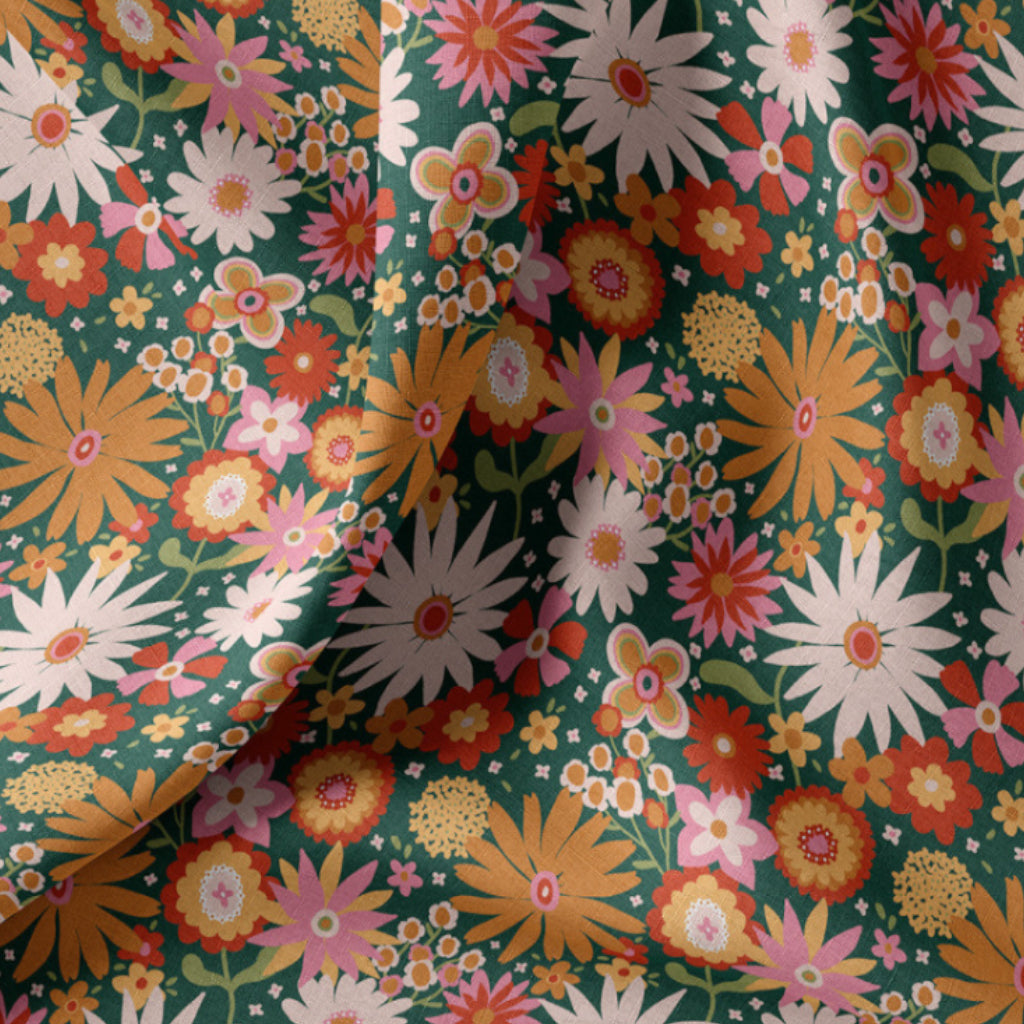 Coton Fleurs Childhood Vert Orange | Laize 1m50