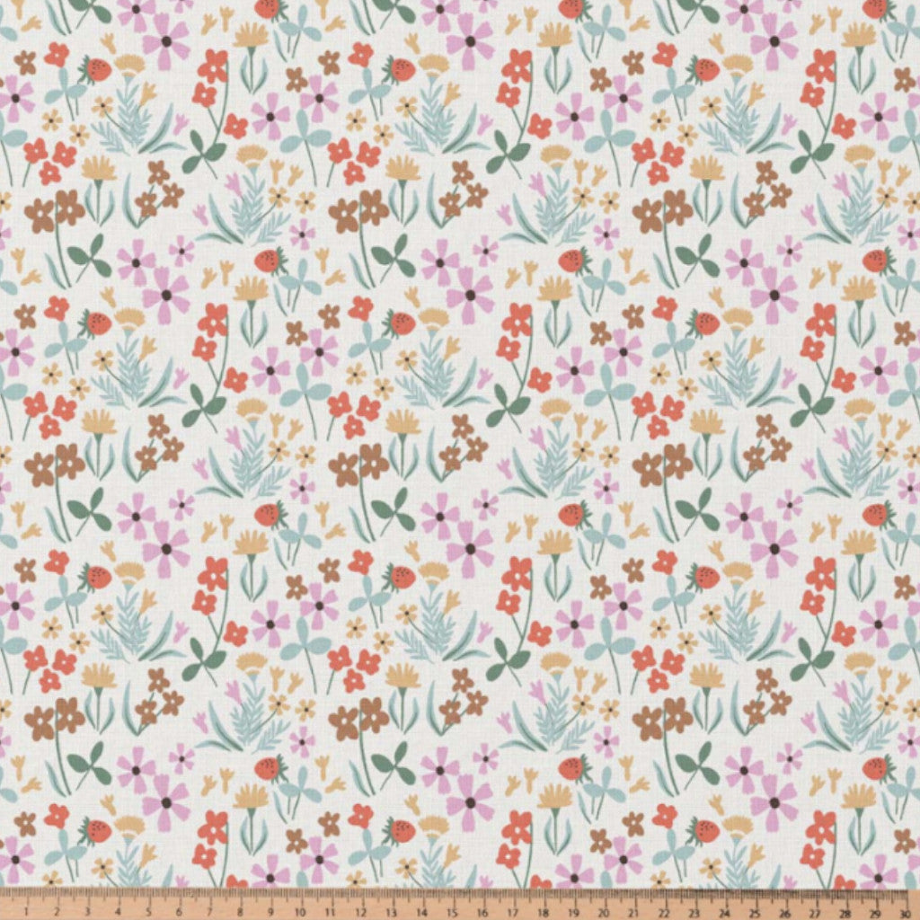 Tissu Coton Imprimé Fleurs Mathilde Ecru | Laize 1m50