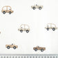 Tissu Coton Voitures Beiges Brunes Fond Blanc | Laize 1m55