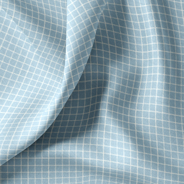 Tissu Coton Carrés Jules Blanc Bleu | Laize 1m50
