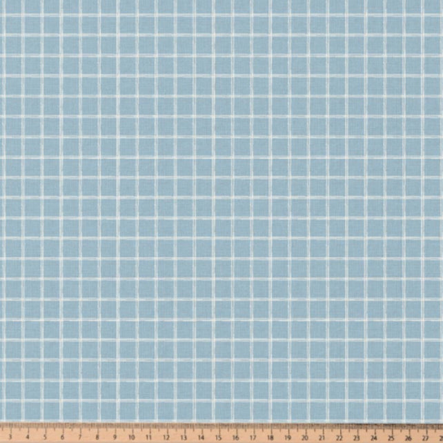 Tissu Coton Carrés Jules Blanc Bleu | Laize 1m50