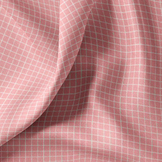 Tissu Coton Carrés Jules Blanc Rose Fané | Laize 1m50