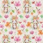 Tissu Coton Lapin Fleuri Belli Ecru Rose | Laize 1m50