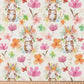 Tissu Coton Lapin Fleuri Belli Ecru Rose | Laize 1m50