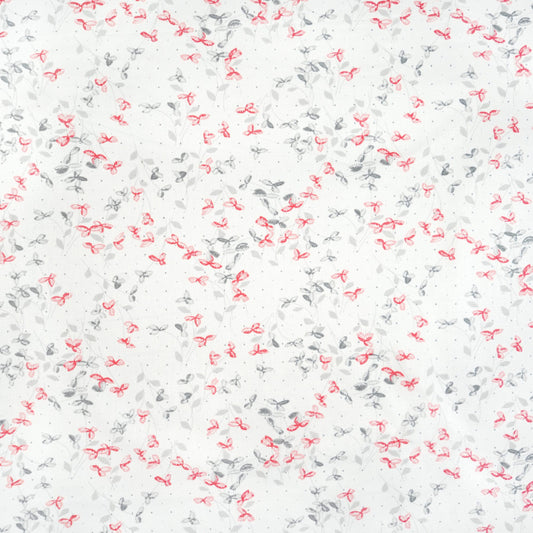 Tissu Coton Feuilles de Lierres Gris Rouge Fond Blanc | Laize 1m55