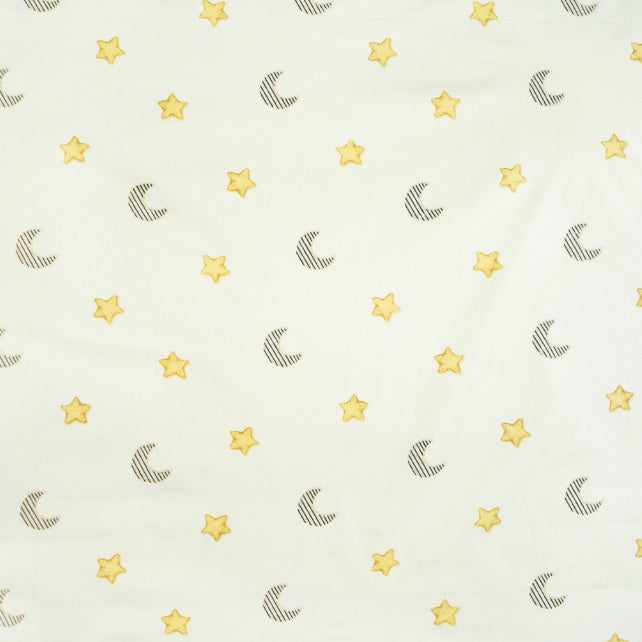 Tissu Coton Etoiles et Lunes sur Fond Ecru | Laize 1m60