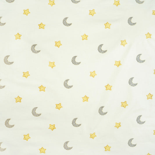 Tissu Coton Etoiles et Lunes sur Fond Ecru | Laize 1m60