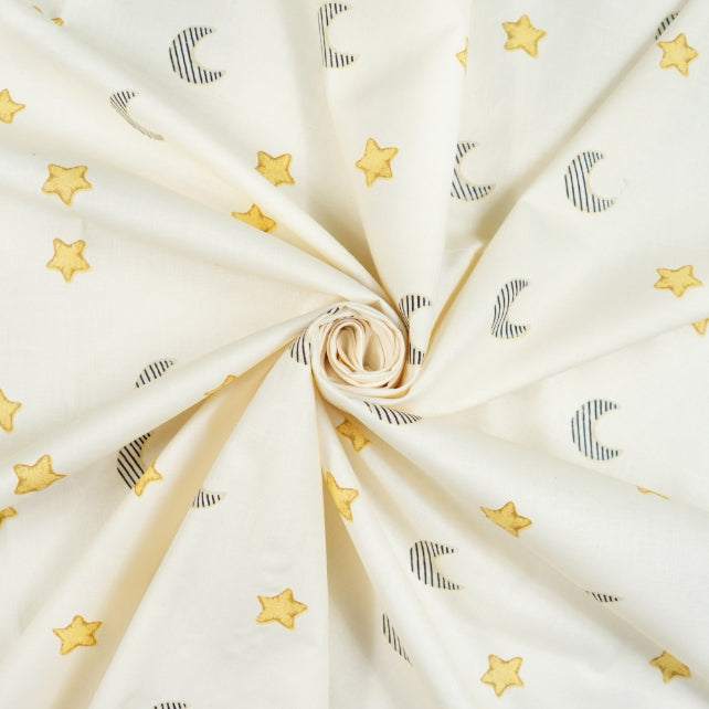 Tissu Coton Etoiles et Lunes sur Fond Ecru | Laize 1m60