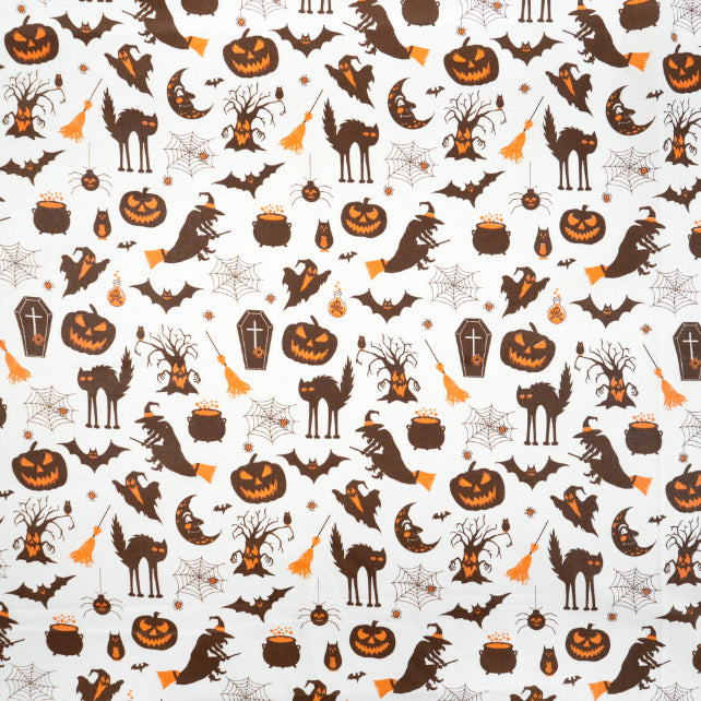 Tissu Coton Motifs Halloween Fond Blanc | Laize 1m55