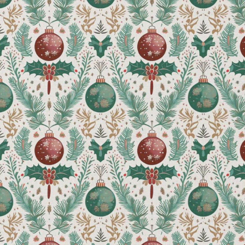 Tissu Coton Noël Numérique Bolzano Boules Blanc Vert