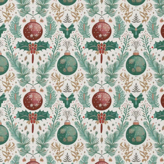 Tissu Coton Noël Numérique Bolzano Boules Blanc Vert