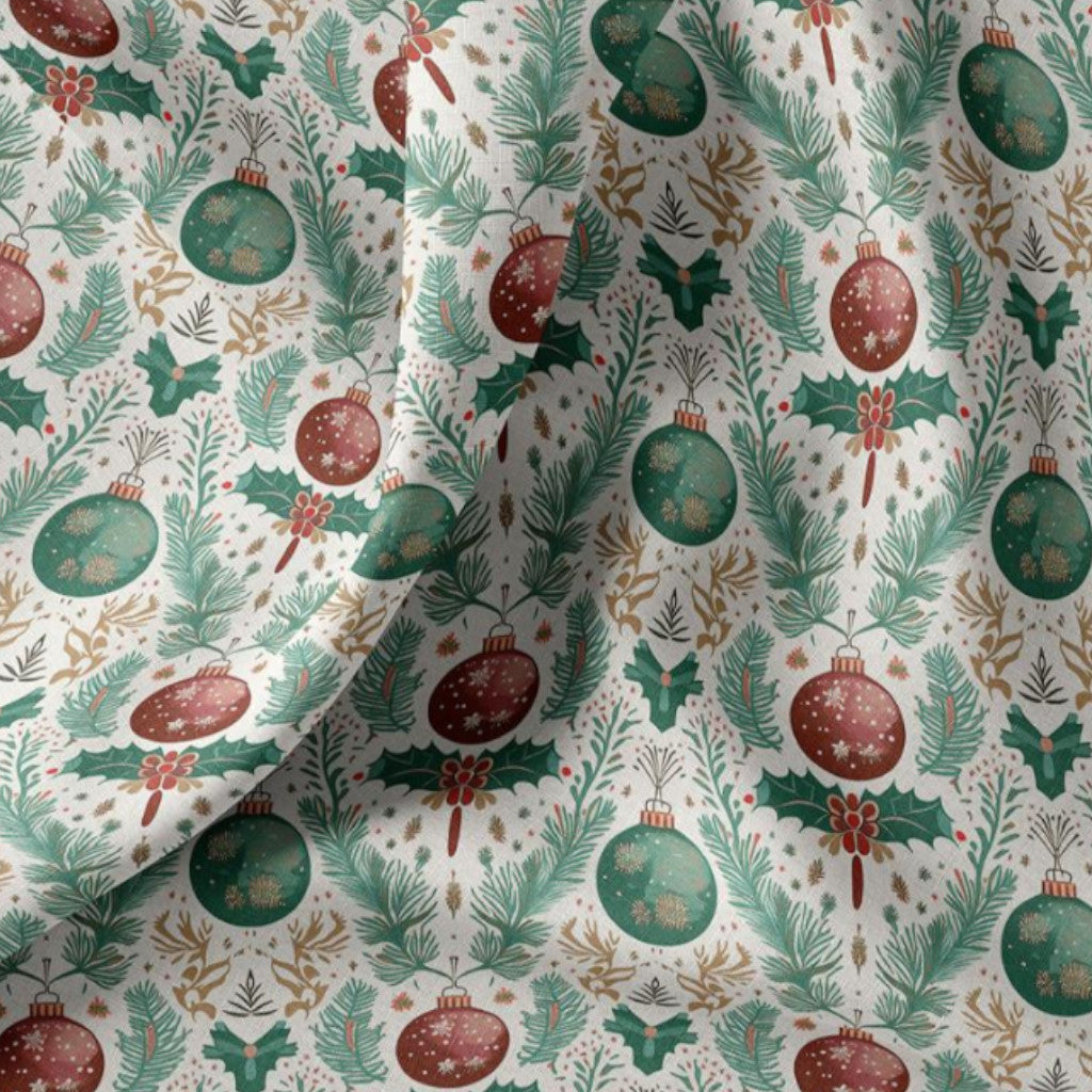 Tissu Coton Noël Numérique Bolzano Boules Blanc Vert