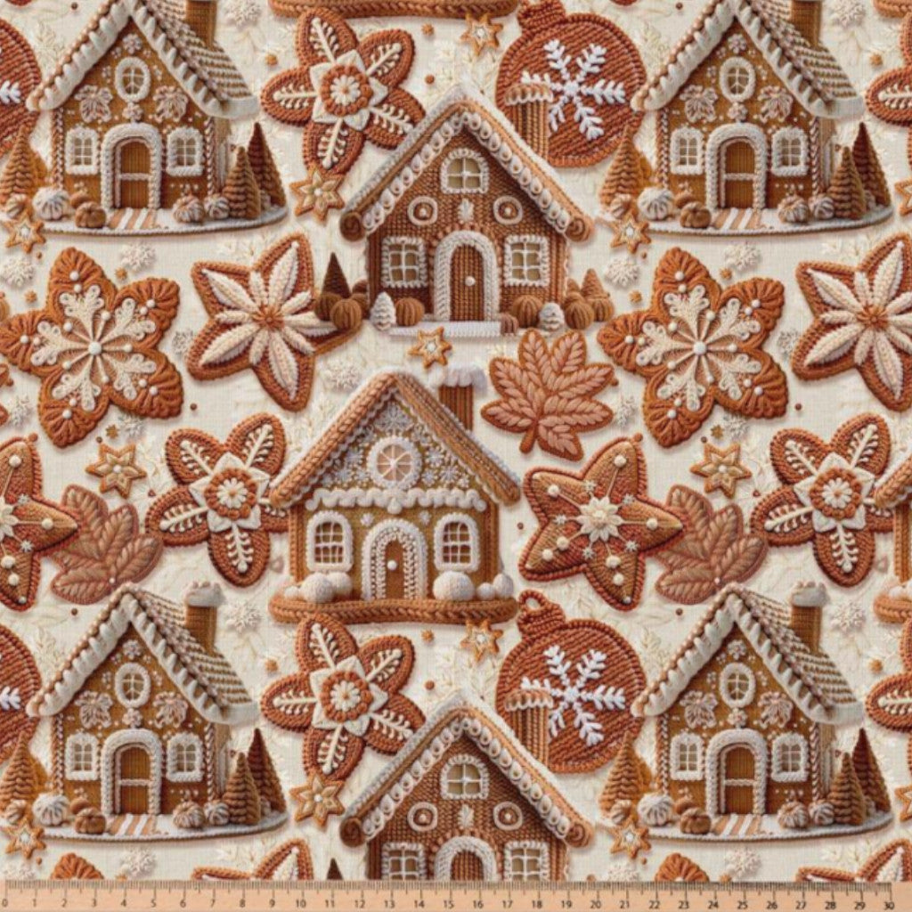 Tissu Coton Noël Numérique Cinnamon Beige Camel | Laize 1m50