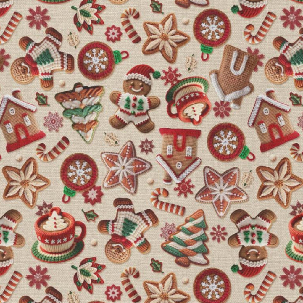 Tissu Coton Noël Numérique Tibiscuit Beige | Laize 1m50