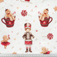 Tissu Coton Noël Pain d'Epice Lolipop Fond Blanc | Laize 1m55