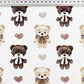 Tissu Coton Oursons et Cœurs Brun Foncé Fond Blanc | Laize 1m55