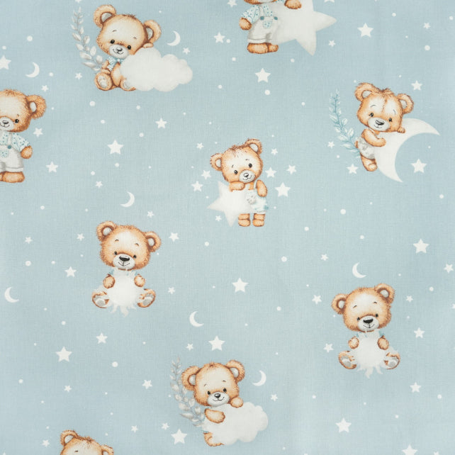 Tissu Coton Ourson Rêves Etoile Lune Fond Bleu | Laize 1m60