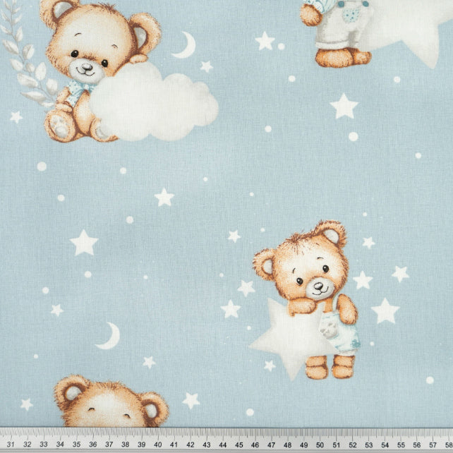 Tissu Coton Ourson Rêves Etoile Lune Fond Bleu | Laize 1m60