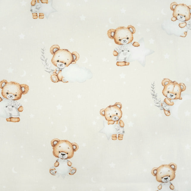 Tissu Coton Ourson Rêves Etoile Lune Fond Beige | Laize 1m60