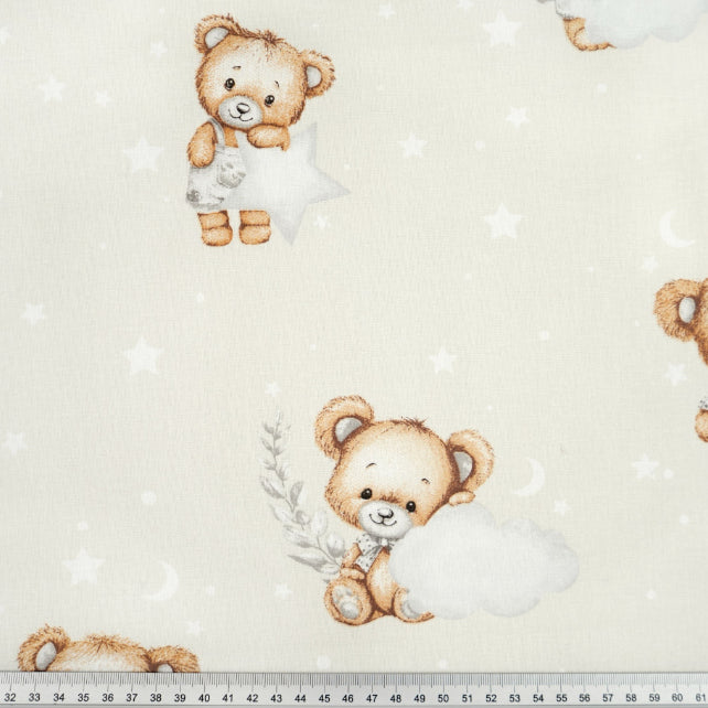 Tissu Coton Ourson Rêves Etoile Lune Fond Beige | Laize 1m60