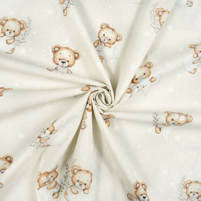 Tissu Coton Ourson Rêves Etoile Lune Fond Beige | Laize 1m60