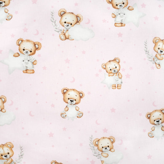 Tissu Coton Ourson Rêves Etoile Lune Fond Rose Clair | Laize 1m60