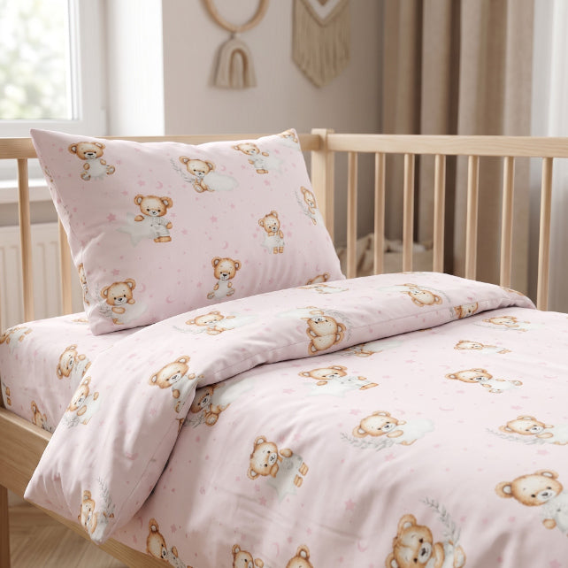 Tissu Coton Ourson Rêves Etoile Lune Fond Rose Clair | Laize 1m60