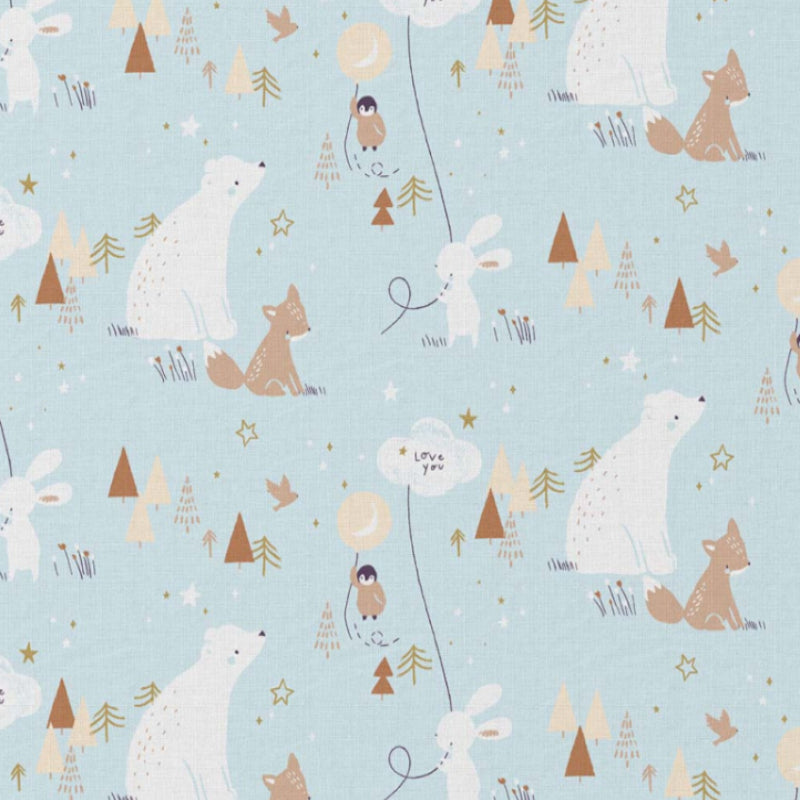 Coton Ours Renard Zamzam Fond Vert Clair | 1m x 1m50