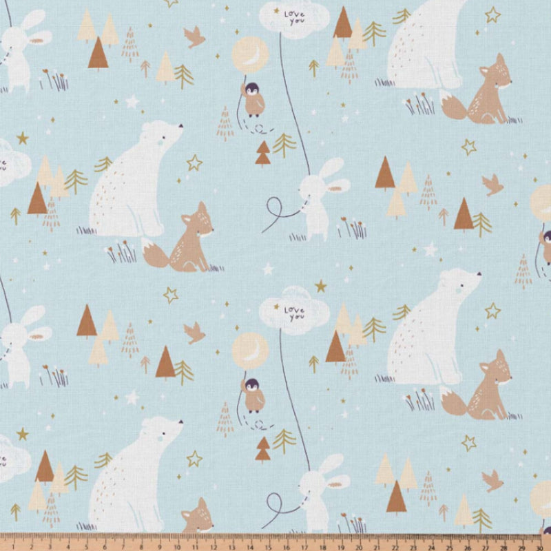 Coton Ours Renard Zamzam Fond Vert Clair | 1m x 1m50