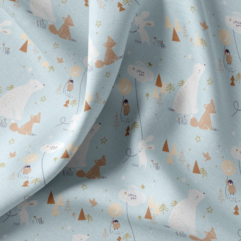 Coton Ours Renard Zamzam Fond Vert Clair | 1m x 1m50