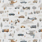 Tissu Coton voyage Roadtrip Fond Blanc Carrés | Laize 1m50