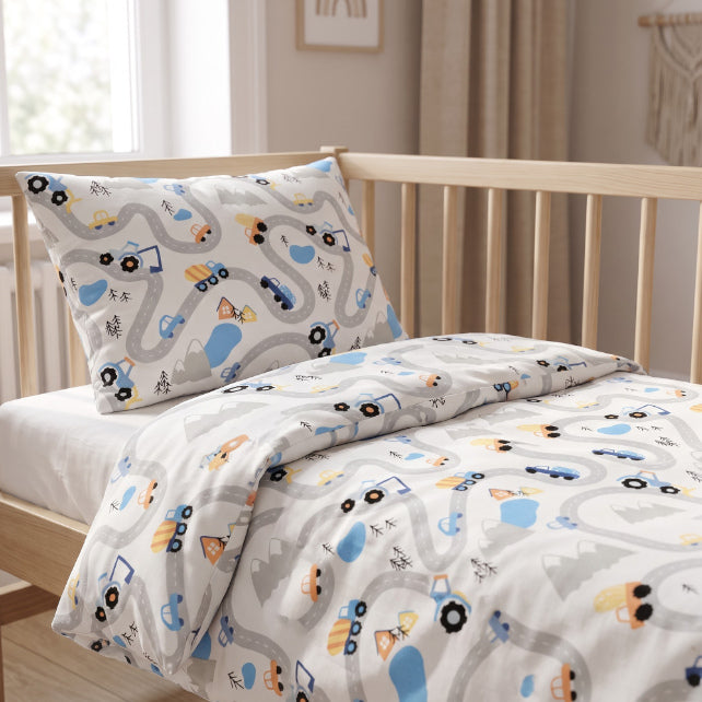 Tissu Coton Route de Montagne Véhicules Bleu | Laize 1m55