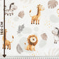 Tissu Coton Animaux Safari Monstera Fond Blanc | Laize 1m55