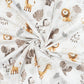 Tissu Coton Animaux Safari Monstera Fond Blanc | Laize 1m55