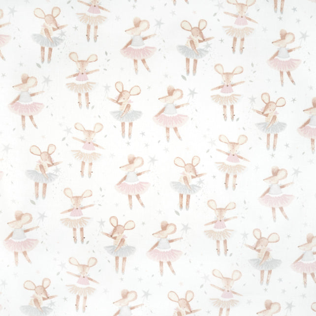 Tissu Coton Souris Ballerine Pastel Fond Blanc | Laize 1m60